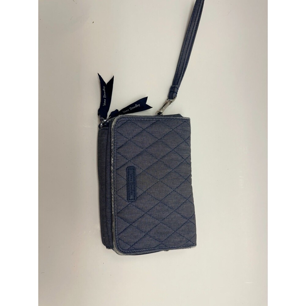 Vera Bradley Denim Wristlet Wallet Phone Holder Blue Quilted Rose Floral Interio